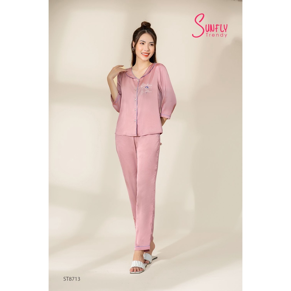 ST8713 - BỘ PIJAMAS LỤA ÁO TAY LỠ QUẦN DÀI