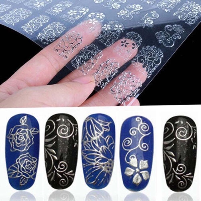 (Xả hàng) Miếng dán móng 3D màu bạc (tấm to 108 móng).