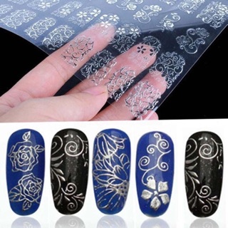 (Xả hàng) Miếng dán móng 3D màu bạc (tấm to 108 móng).