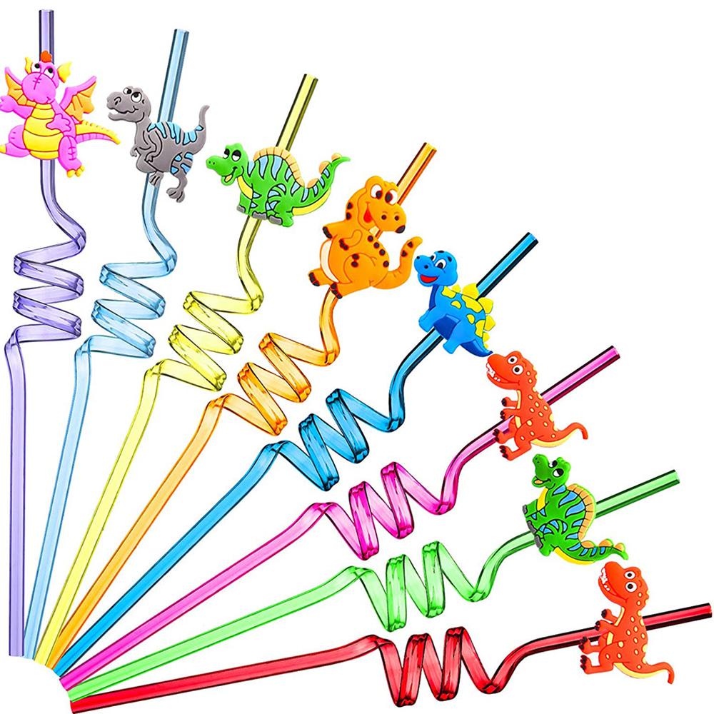 WTTLE Set 8 Ống Hút Hình Khủng Long Hoạt Hình Dễ Thương
