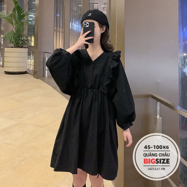 BIGSIZE Nữ - Đầm Công Chúa Phối Bèo Phong Cách Retro Pháp Mùa Thu - Váy ulzzang xinh đẹp - quảng châu cao cấp - cho người mập béo 45-100kg