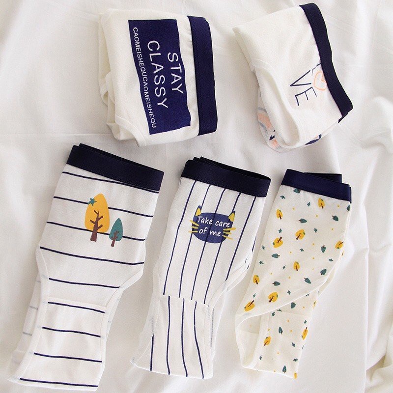 Quần Lót Nữ - Quần Lót Nữ Cotton viền xanh phối họa tiết điệu đà cá tính DAN STORE MÃ 2250
