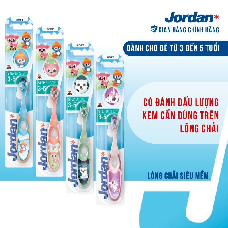 Combo 4 Bàn chải đánh răng Jordan Step 2 (3-5 tuổi), Lông mềm