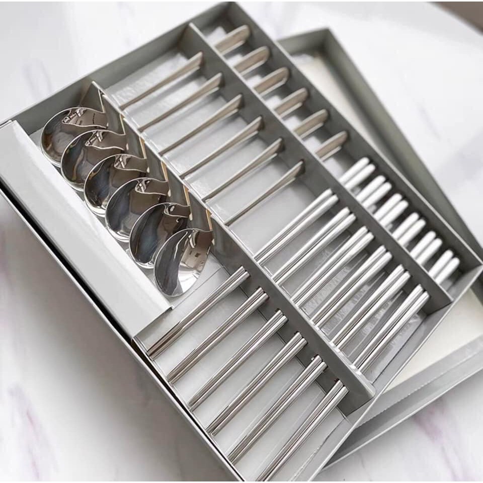 Set 12 đũa thìa inox Bộ Đồ Dùng Ăn Uống Thép Không Gỉ Cho Gia Đình, Văn Phòng, Dã Ngoại, Cá Nhân Có Hộp Đựng