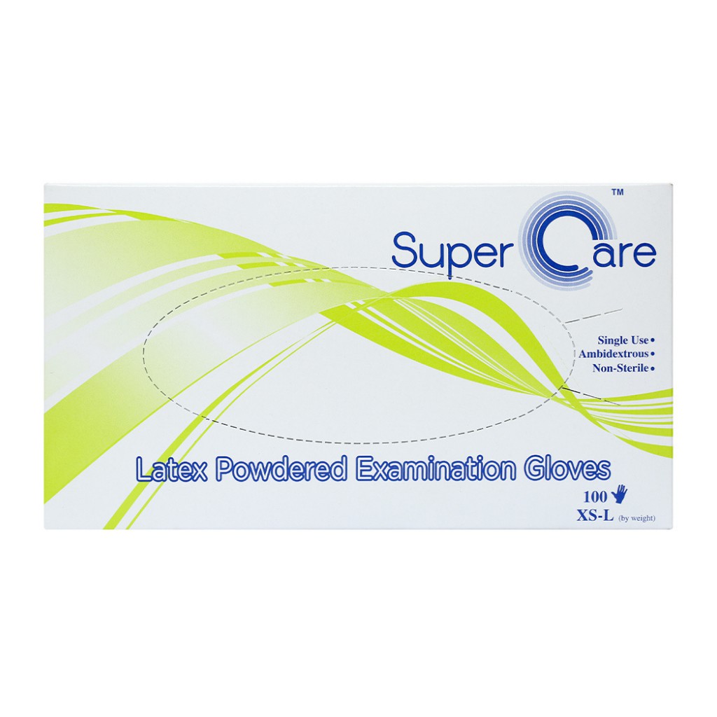 Găng tay y tế Supercare LATEX CÓ BỘT hộp 100 chiếc sản xuất tại Thái Lan