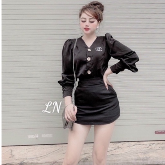 Áo sơ mi lụa công sở cổ V cúc giữa  _ Áo sơ mi nữ