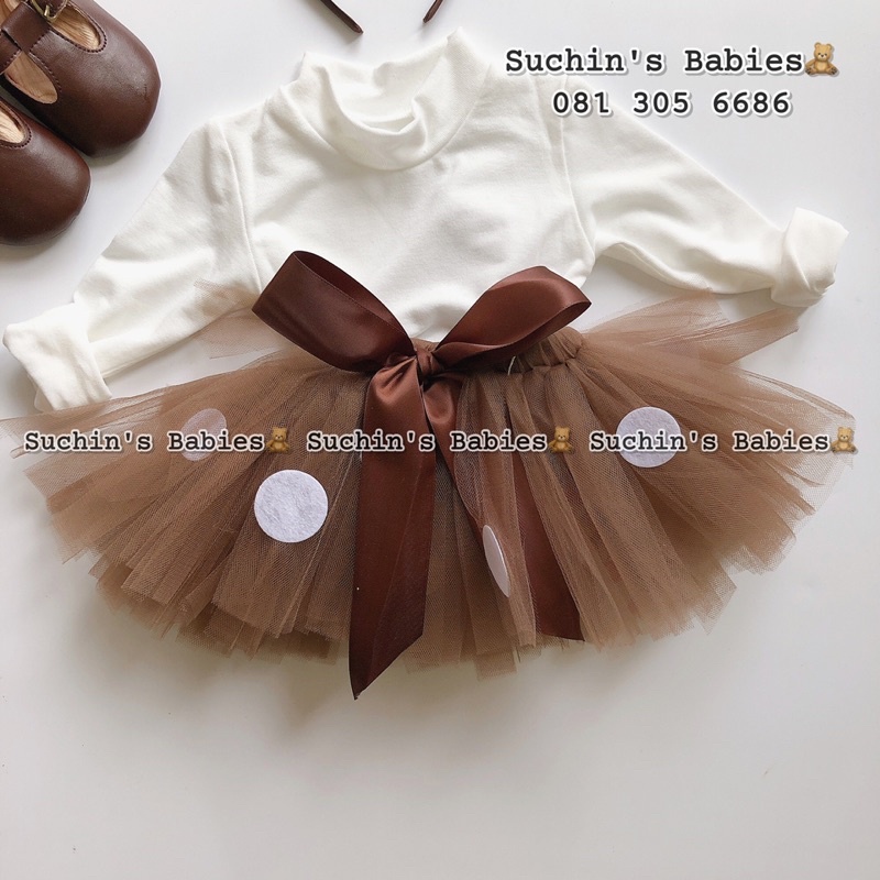 Set Noel chân váy kèm bờm tuần lộc cho bé gái