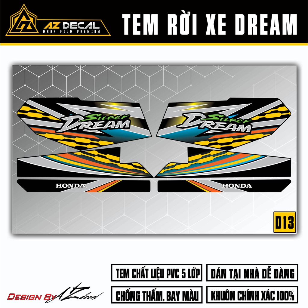 Tem Chế Super Dream Thiết Kế Cực Chất | D13 | Tem Rời Dành Cho Xe Dream Việt, Thái, Chất Liệu Decal Chống Nước, Bền Màu
