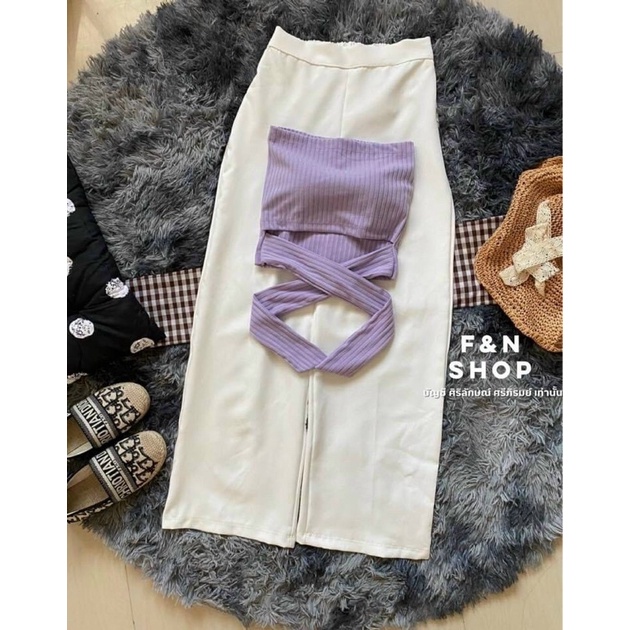 Set áo ống buộc nơ có mút ngực kèm quần ống rộng nút trước siêu hot- ann9399 | BigBuy360 - bigbuy360.vn