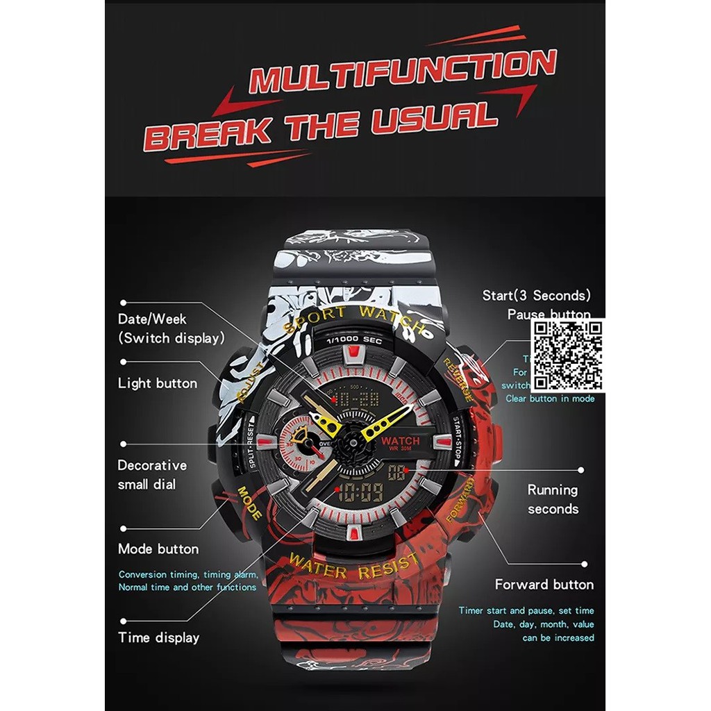 1434 Đồng Hồ Anime đeo tay nam Monkey D. Luffy trạng thái Gear One Piece