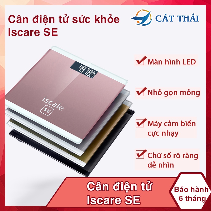 Cân điện tử SE cân sức khỏe ISCALE chịu lực tối đa 180kg bền đẹp độ chính xác cao thiết kế mỏng nhẹ mặt kính cường lực
