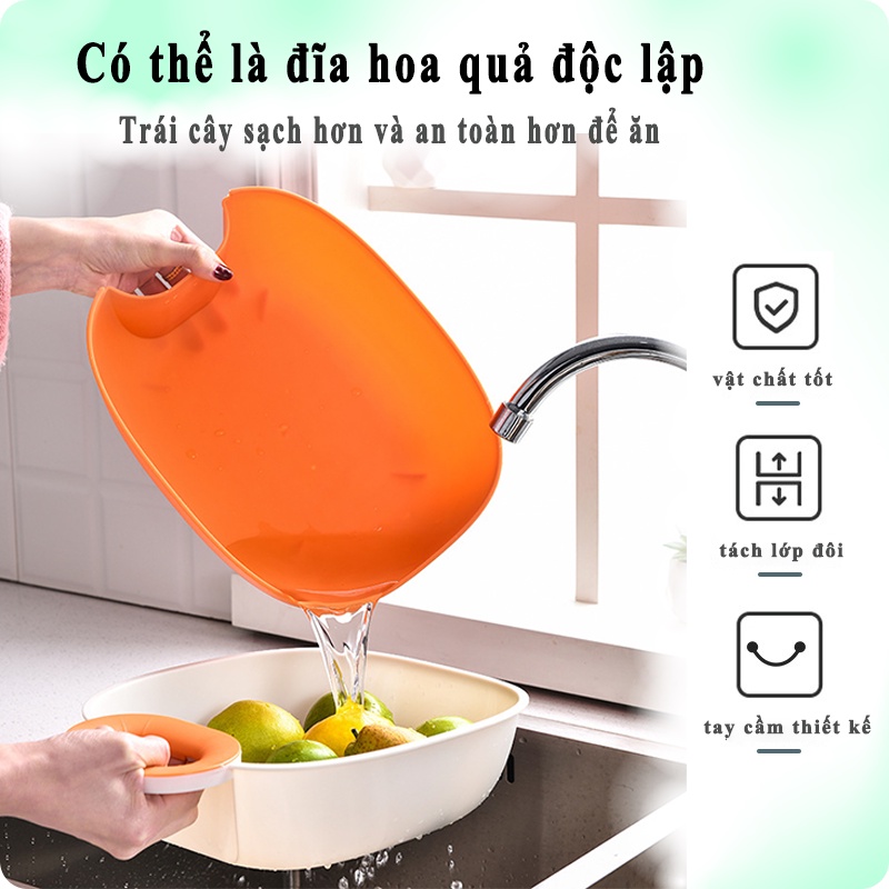 Bộ 2 Món Thau Rổ Nhựa Rửa Rau Củ Quả Rổ Rửa Phẩm rổnhựa Ráo Có Lỗ Treo （XQY87）