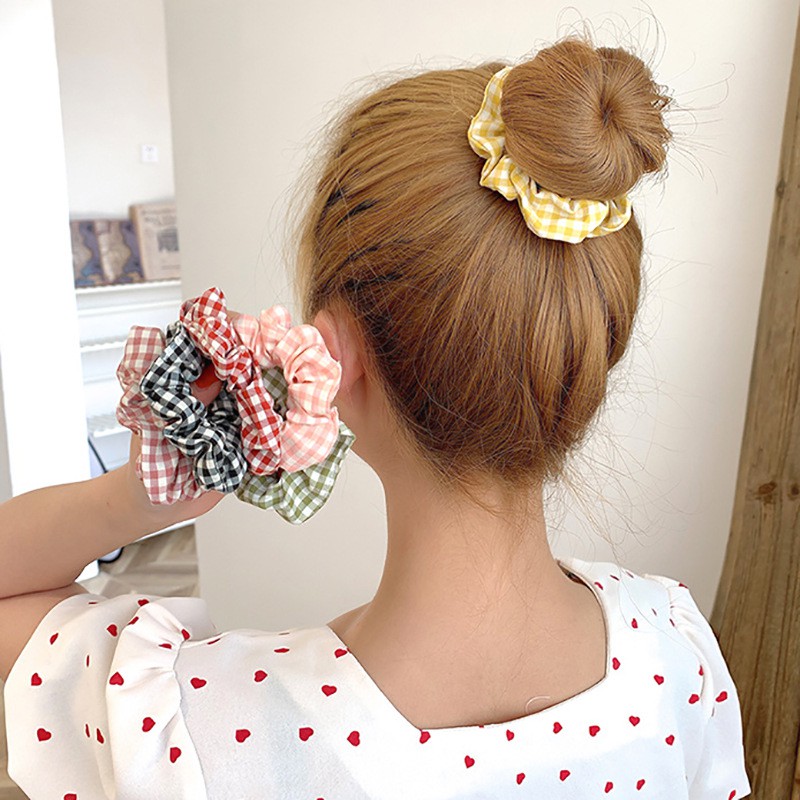 Dây Cột Tóc Cao Su Họa Tiết Caro / Chú Heo Dễ Thương Phong Cách Hàn Quốc Cho Nữ