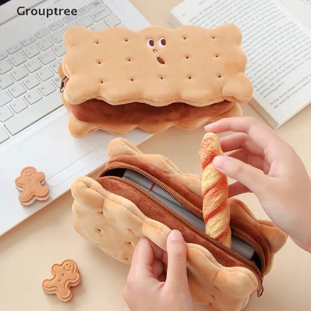 1 Túi Đựng Bút Hình Bánh Quy Lông Xù Xinh Xắn Ốp