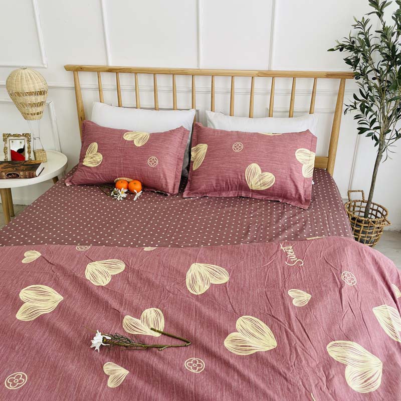 Bộ chăn ga gối cotton poly lidaco tim vàng SP001313