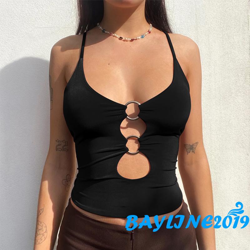 Áo hai dây màu trơn cổ chữ U thời trang cho nữ