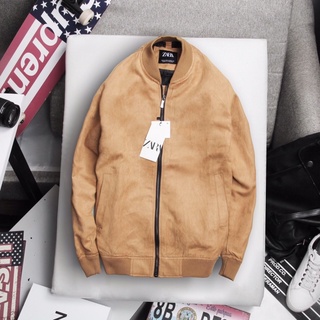 Áo bomber nam zara, áo khoác da lộn cao cấp