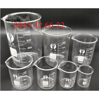 Cốc chia vạch có mỏ 25 - 50 - 100 - 250 - 500 ml cốc đốt thấp thành - cốc đong - cốc chịu nhiệt