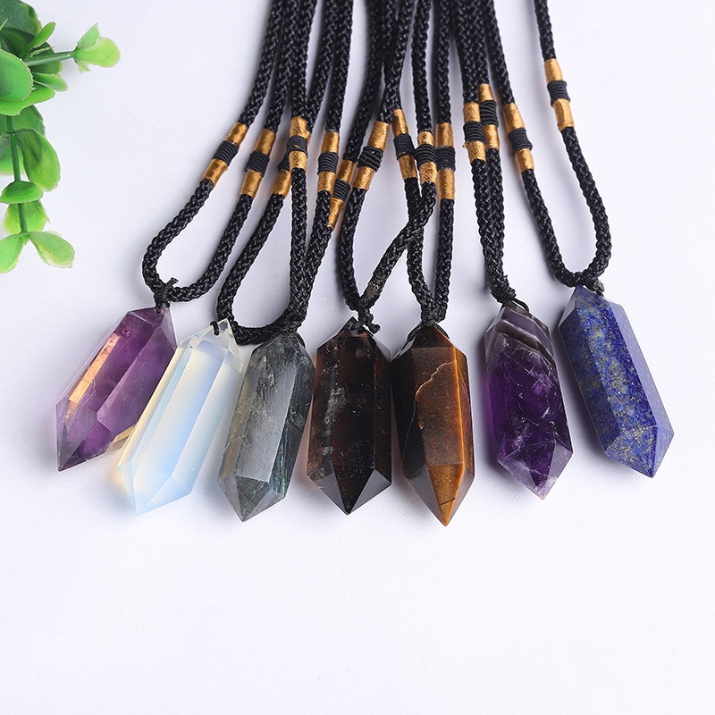 Vòng cổ Mặt Đá Thạch Anh Tự Nhiên Hình Lục Giác Thời Trang Cho Nữ