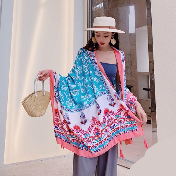 Khăn Choàng Quàng Cổ Boho Đi Biển Họa Tiết Thổ Cẩm Vintage - Chất Liệu Cotton  - Size:90x190cm - Mã KC027