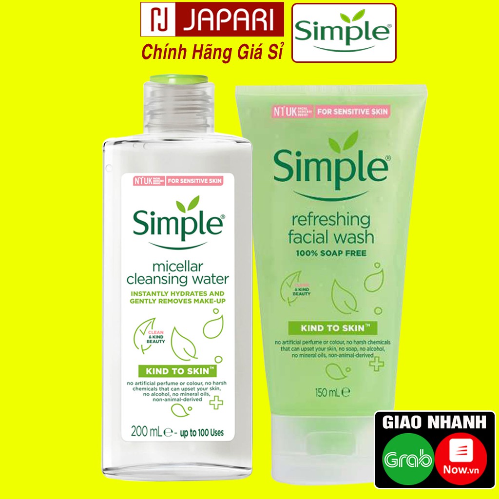 Combo Nước Tẩy Trang Simple Không Cồn+ Srm Gel Sữa Rửa Mặt Simple Chính Hãng Chăm sóc cho da dầu mụn, da nhạy cảm JAPARI