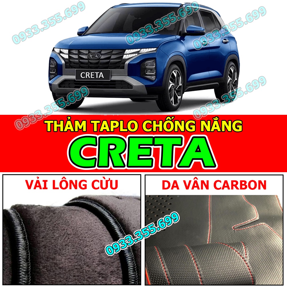 Thảm Taplo HYUNDAI CRETA bằng Nhung lông Cừu, Da vân Carbon, Da vân Gỗ 2015 2016 2017 2022 2023