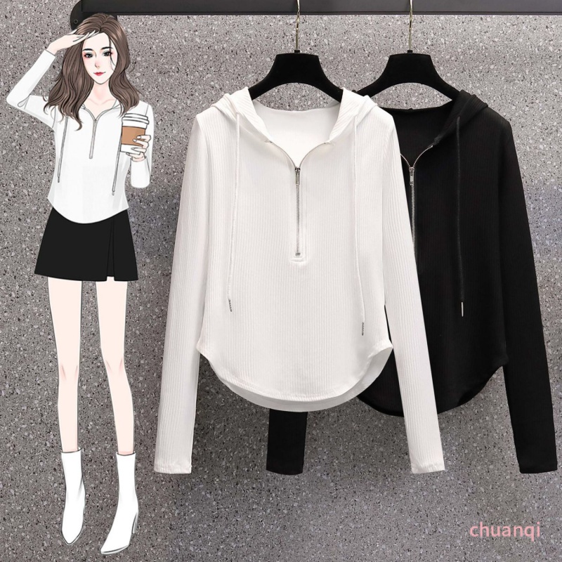 Áo Hoodie Dệt Kim Tay Dài Dáng Rộng Phối Dây Rút Thời Trang Xuân Hè Mới Dành Cho Bạn Nữ