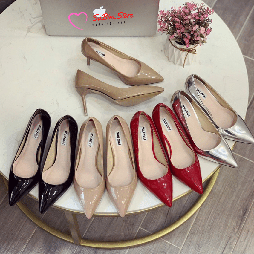 Giày Cao Gót MIUMIU Dáng Basic Da Bóng Mũi Nhọn Êm Chân Gót 9p– SuBim.Store – Gót đũa 9p