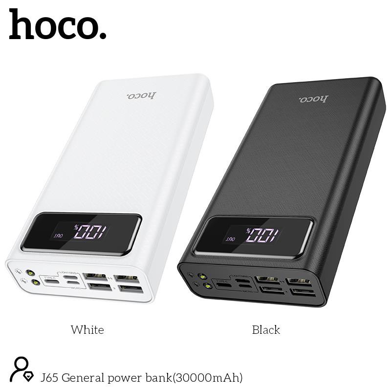 Pin sạc dự phòng Hoco J65 General 30000mAh 3 cổng input, 4 cổng output, tích hợp đèn pin, màn hình LCD