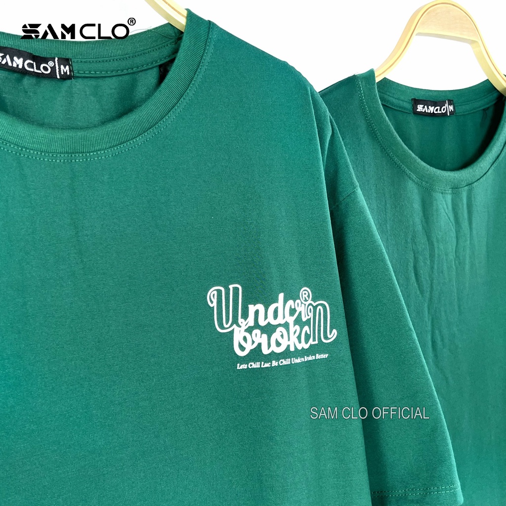 Áo thun nữ tay lỡ SAM CLO freesize phông form rộng dáng Unisex - áo lớp, nhóm, couple in chữ UNDER BROKEN màu xanh rêu | BigBuy360 - bigbuy360.vn