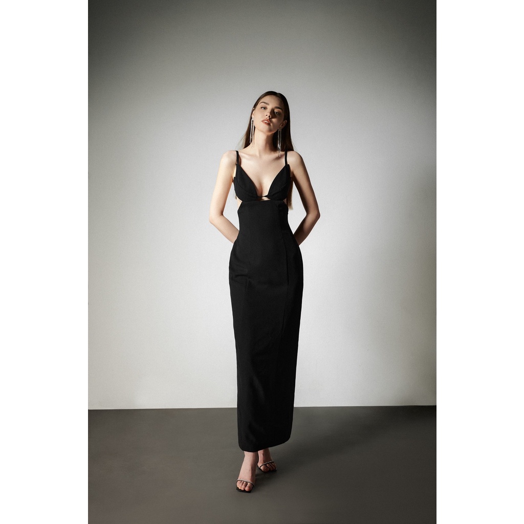 MAVEN - Váy đen ôm dáng dài cut out Rebecca