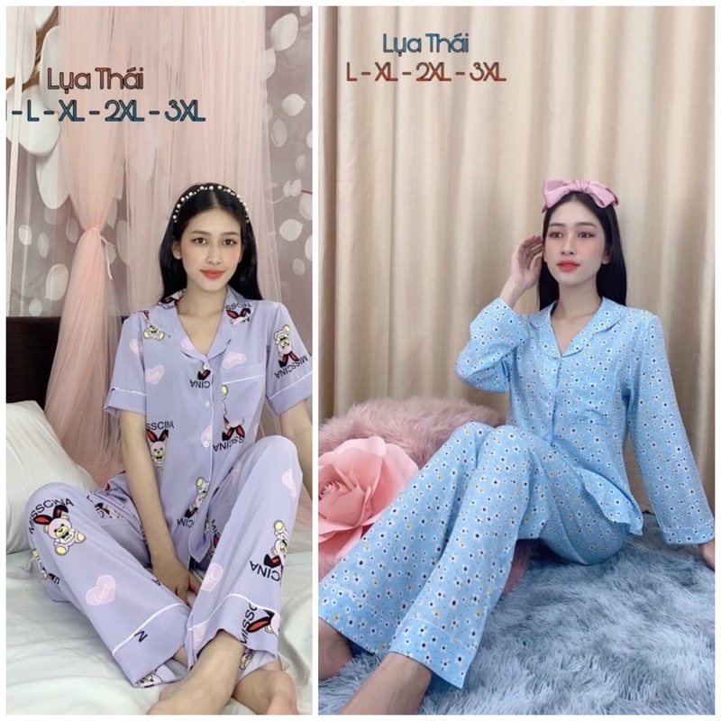 Pijama Lụa tay cộc quần dài, có túi quần
