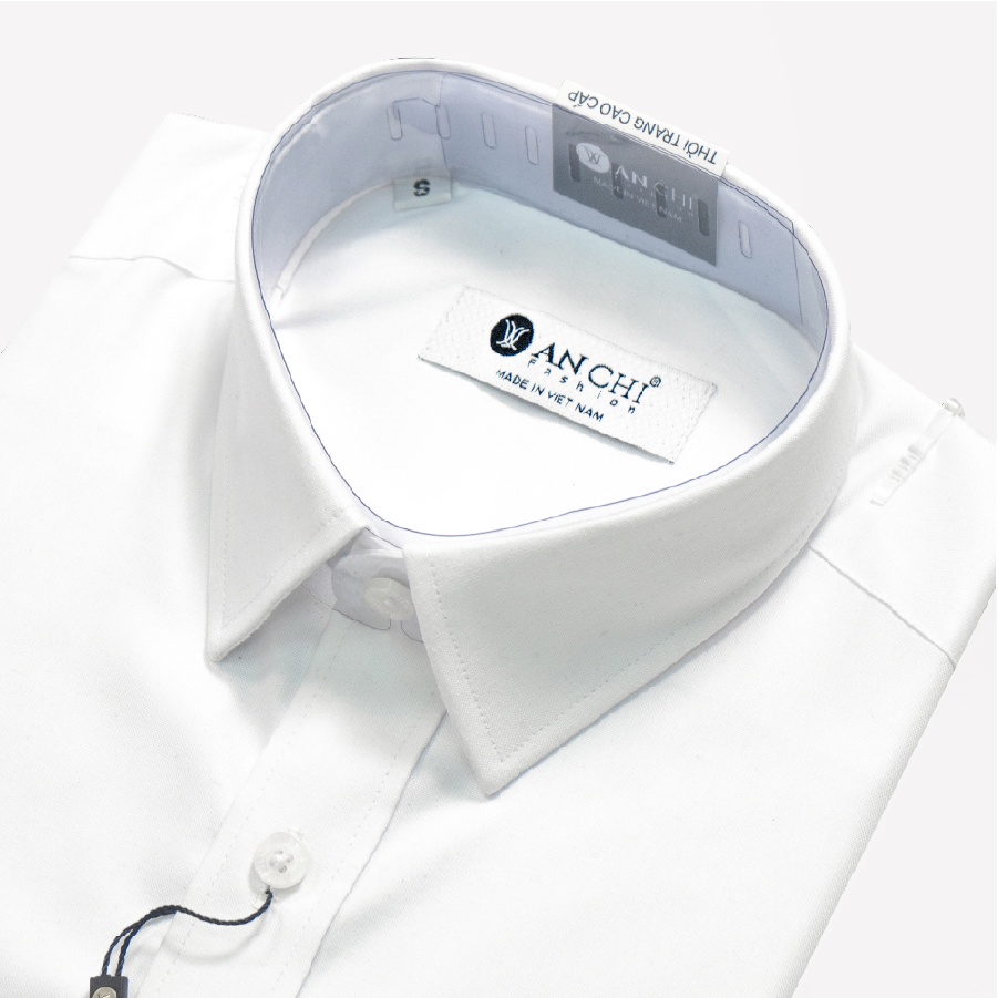 Áo Sơ Mi Nam Dài Tay Trung Niên ANCHI Màu Trắng Trơn Vải Sợi Tre Cao Cấp