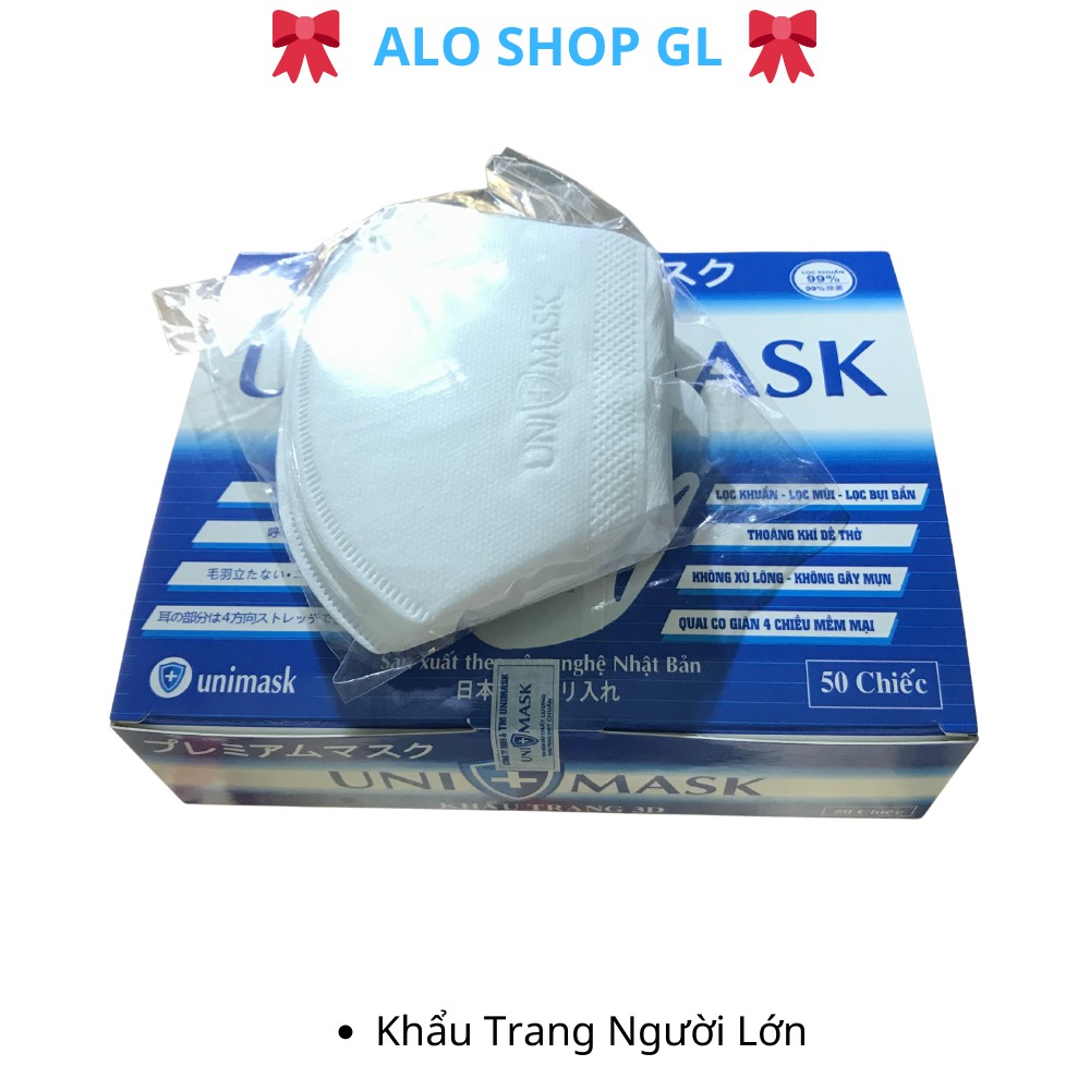 Khẩu Trang 3D UNI MASK Chính Hãng Khẩu Trang Y Tế, Kháng Khuẩn, Công Nghệ Nhật Bản, Hộp 50 Chiếc, Màu Trắng