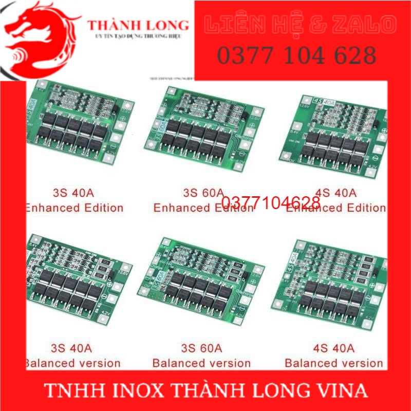 Bảng mạch cân bằng bảo vệ pin Lithium 3S/4S 40A 60A 18650 BMS 11.1V 12.6V/14.8V16.8V