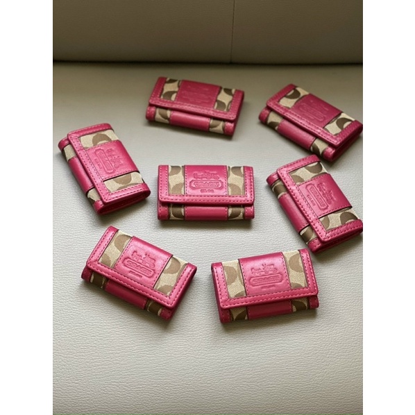 TNS-Ví chìa khoá siêu xịn chuẩn hãng keychain wallet-chất da phối canvas bền đẹp-nâu phối hồng fuchsia