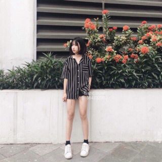 com bo 6Sơ mi kẻ tay lỡ