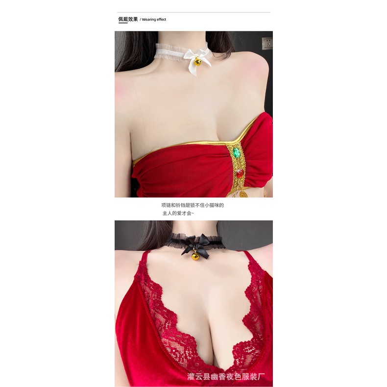 [Che tên]Vòng cổ choker ren bèo đính chuông nhỏ phối nơ cosplay mèo neko dễ thương VC002