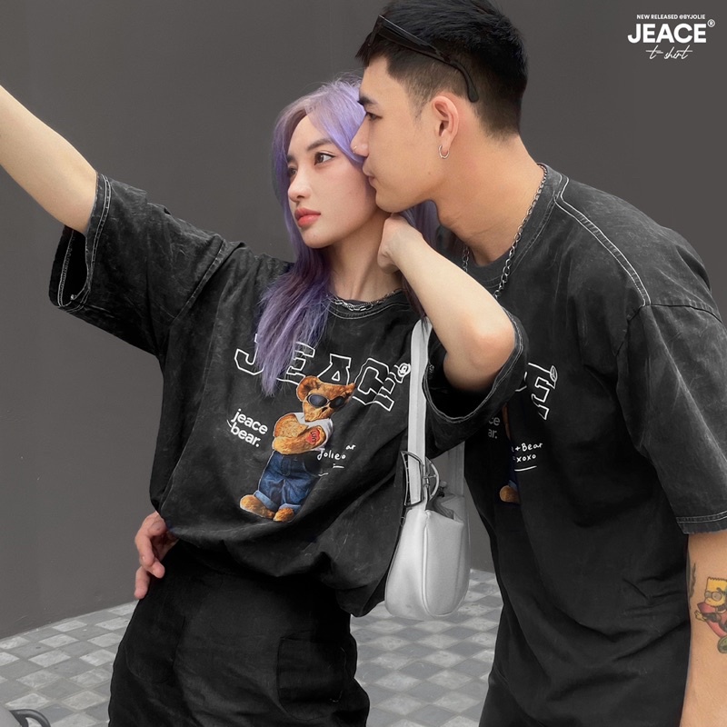 Áo phông wash cotton Jeace bear form suông unisex nam nữ