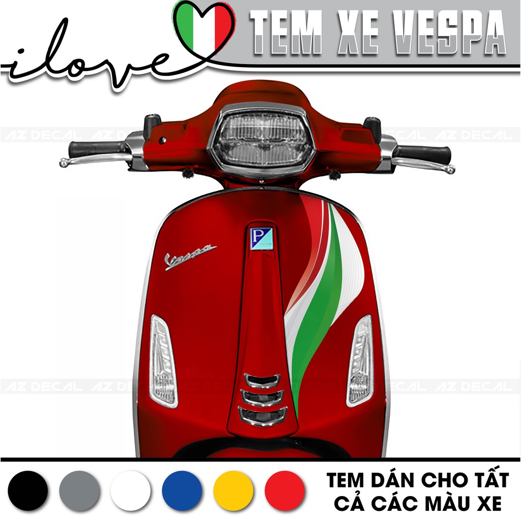 Tem Xe Vespa Sprint/Primavera/GTS Italia | VP02 | Tem Rời Xe Vespa Chất Liệu PVC 5 Lớp Cao Cấp