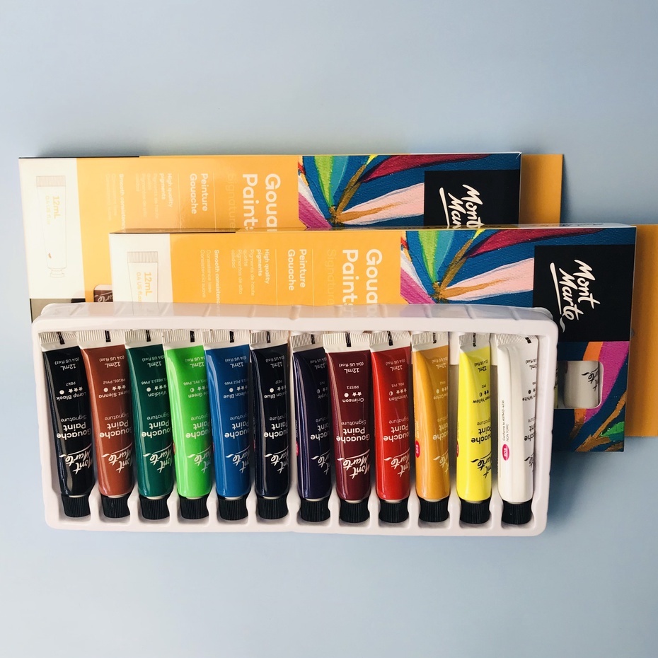 Bộ Màu Gouache Mont Marte 12 màu x 12ml - Gouache Paints - Bộ tiết kiệm