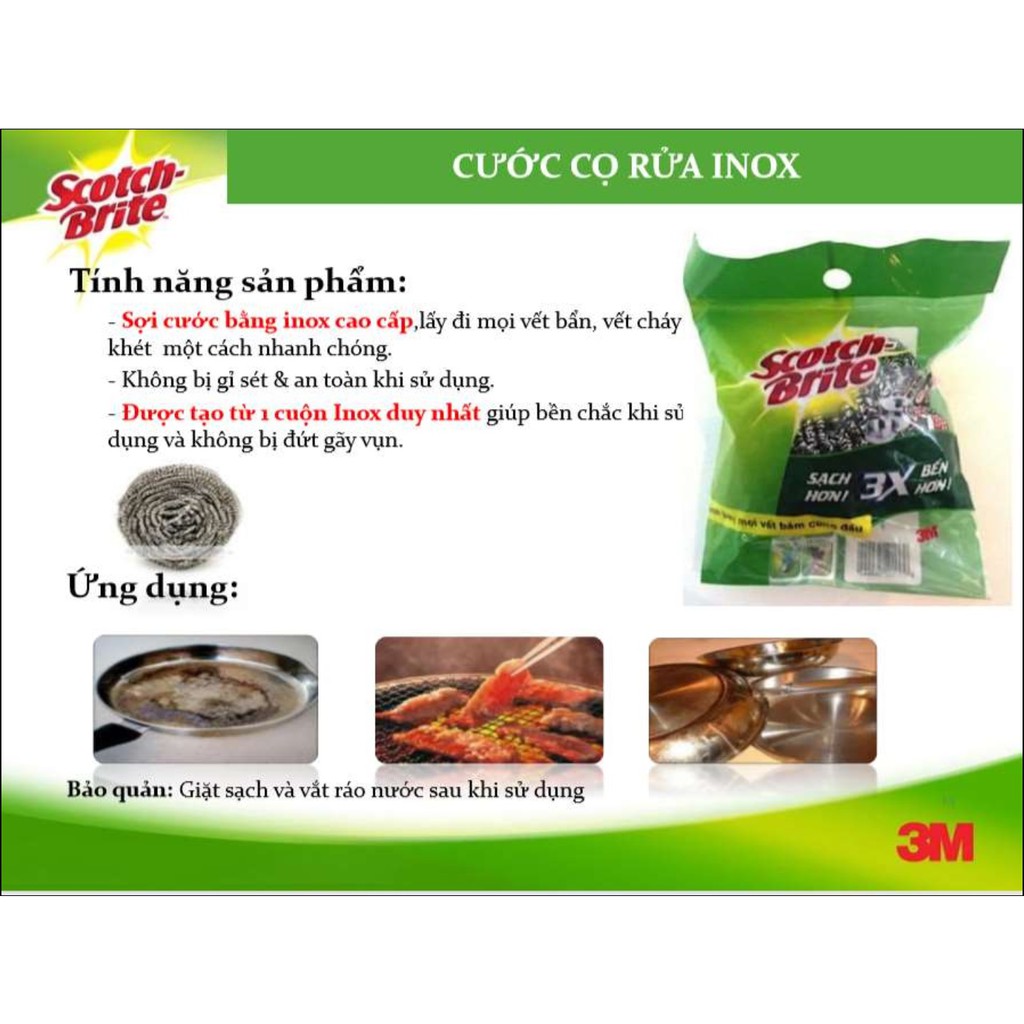 Cước cọ rửa inox Scotch Brite 3M (30gram) -Gói 3 cái Tặng 1