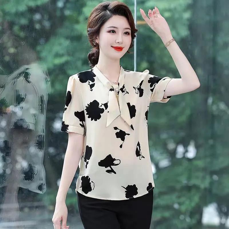 Áo Sơ Mi Chiffon Tay Ngắn Phong Cách Thời Trang Phương Tây 2022 Dành Cho Nữ Độ Tuổi Trung Niên 2022