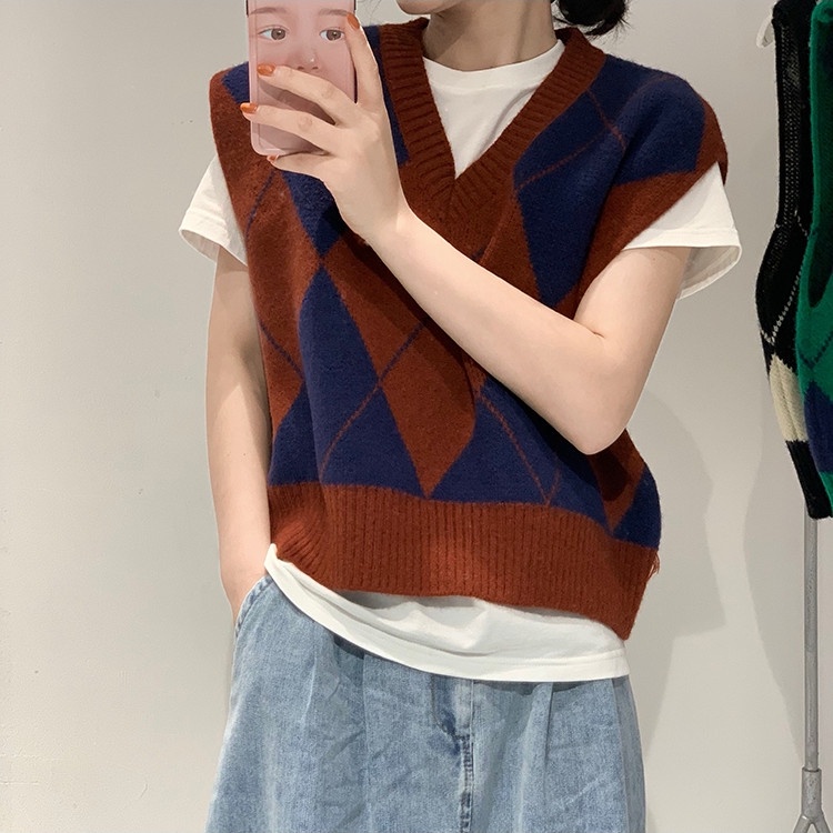 Áo khoác len cardigan không tay dáng rộng phong cách retro Hàn Quốc | BigBuy360 - bigbuy360.vn
