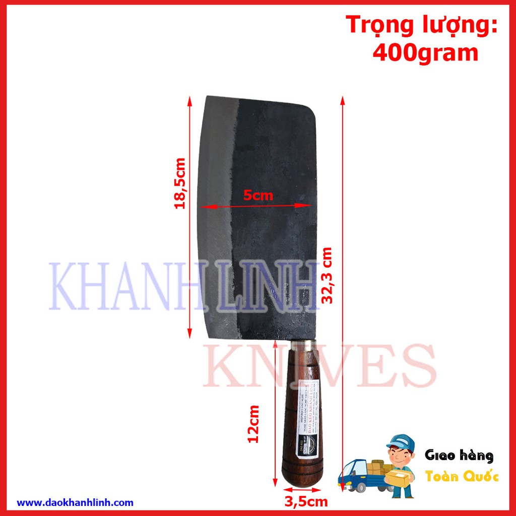 Dao phở thái, dao thái bản to bằng nhíp xe 100%, cán gỗ lim - KLL01