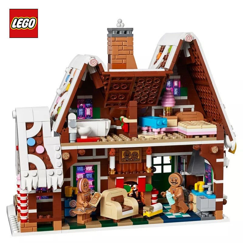 Lego chính hãng tại chỗ 10267 mùa đông giáng sinh bánh gừng ngôi nhà cậu bé và cô gái câu đố xây dựng món quà