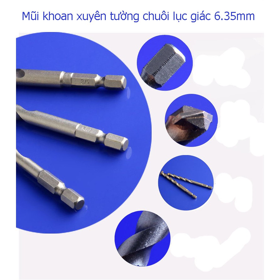 Bộ 5 mũi khoan bê tông chuôi lục giác 6.35mm 4 - 10mm