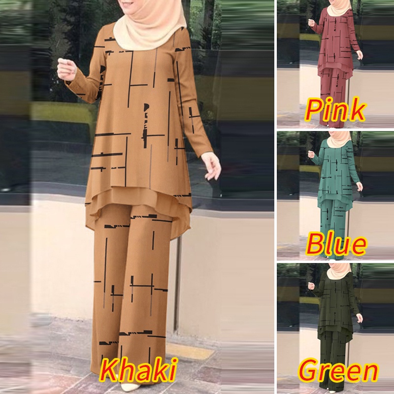 Zanzea Set Đồ Hồi Giáo Hai Lớp Tay Dài Họa Tiết Sọc Thời Trang Dành Cho Nữ