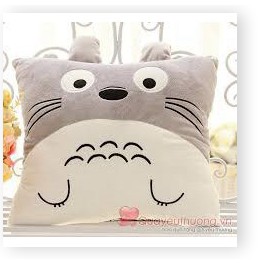 Gối Kèm Mền Totoro Vuông Nỉ Nhung Siêu Mịn, Bộ Chăn Gối Văn Phòng