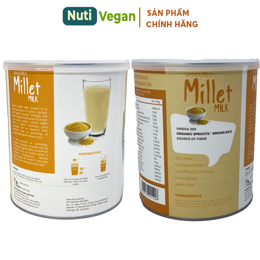 Sữa Hạt Hữu Cơ Millet Nhập Khẩu Malaysia - Hộp 700g Vị Gạo - Sữa Dinh Dưỡng Cho Người Lớn - nutivegan
